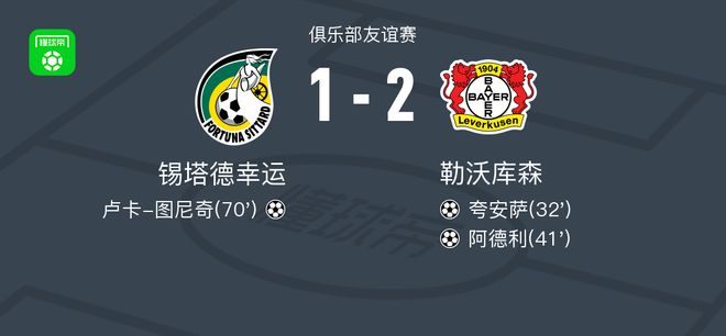勒庫森勝錫塔德，阿德利、夸安薩進(jìn)球2-1